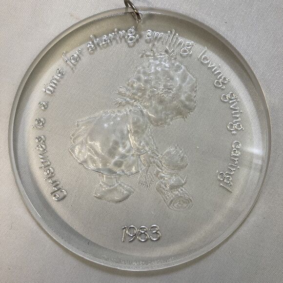 Hallmark‎ "Cute" Clear Acrylic Girl and Cat Holiday Highlights Ornament 1983 Vtg - Picture 1 of 8